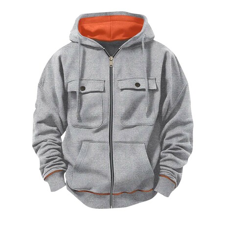 Full-Zip Utility Hoodie // Light Grey (XS)