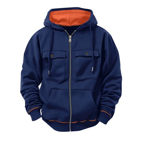 Full-Zip Utility Hoodie // Navy Blue (XS)
