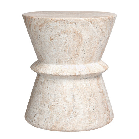 Hourglass Travertine Stone Finish Italian Design MgO Side Accent Table (15.4"L x 15.4"W x 17.8"H)