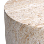 Cylinder Travertine Stone Finish Italian Design MgO Side Accent Table