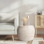 Oval Travertine Stone Finish Italian Design MgO Side Accent Table