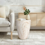 Tapered Travertine Stone Finish Italian Design MgO Side Accent Table