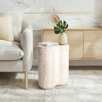 Clover Travertine Stone Finish Italian Design MgO Side Accent Table
