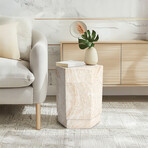 Hexagonal Travertine Stone Finish Italian Design MgO Side Accent Table