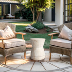 Hourglass Travertine Stone Finish Italian Design MgO Side Accent Table (15.4"L x 15.4"W x 17.8"H)