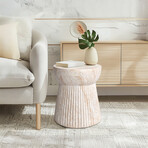 Fluted Travertine Stone Finish Italian Design MgO Side Accent Table