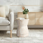 Hourglass Travertine Stone Finish Italian Design MgO Side Accent Table (15.4"L x 15.4"W x 17.8"H)
