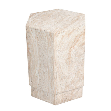 Hexagonal Travertine Stone Finish Italian Design MgO Side Accent Table