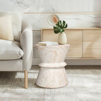 Hourglass Travertine Stone Finish Italian Design MgO Side Accent Table (15.4"L x 15.4"W x 17.8"H)