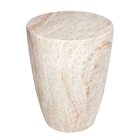 Tapered Travertine Stone Finish Italian Design MgO Side Accent Table
