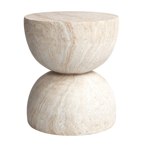 Double Hourglass Travertine Stone Finish Italian Design MgO Side Accent Table