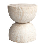 Double Hourglass Travertine Stone Finish Italian Design MgO Side Accent Table