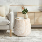 Barrel Travertine Stone Finish Italian Design MgO Side Accent Table