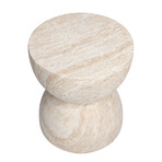 Double Hourglass Travertine Stone Finish Italian Design MgO Side Accent Table
