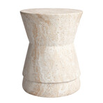 Hourglass Travertine Stone Finish Italian Design MgO Side Accent Table (15.4"L x 15.4"W x 17.8"H)