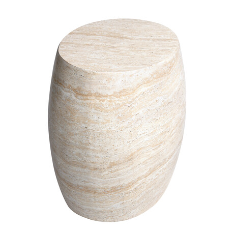 Oval Travertine Stone Finish Italian Design MgO Side Accent Table
