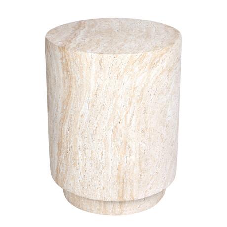 Cylinder Travertine Stone Finish Italian Design MgO Side Accent Table