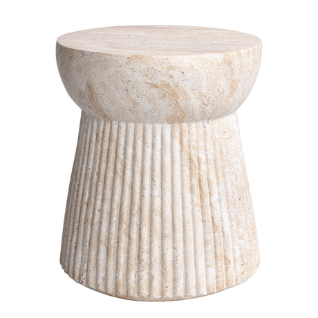 Fluted Travertine Stone Finish Italian Design MgO Side Accent Table