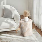 Pentagon Travertine Stone Finish Italian Design MgO Side Accent Table