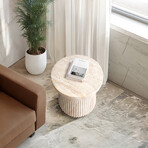 Fluted Travertine Stone Finish Italian Design MgO Side Accent Table