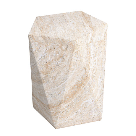 Pentagon Travertine Stone Finish Italian Design MgO Side Accent Table