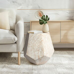 Geaometric Travertine Stone Finish Italian Design MgO Side Accent Table
