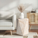 Pentagon Travertine Stone Finish Italian Design MgO Side Accent Table