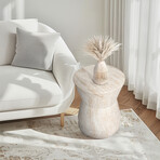 Hourglass Travertine Stone Finish Italian Design MgO Side Accent Table (15.4"L x 15.4"W x 17.8"H)