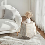 Geaometric Travertine Stone Finish Italian Design MgO Side Accent Table