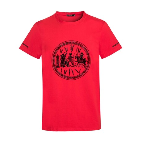 Greek Motiff Velveteen Flocking T-Shirt // Red (S)