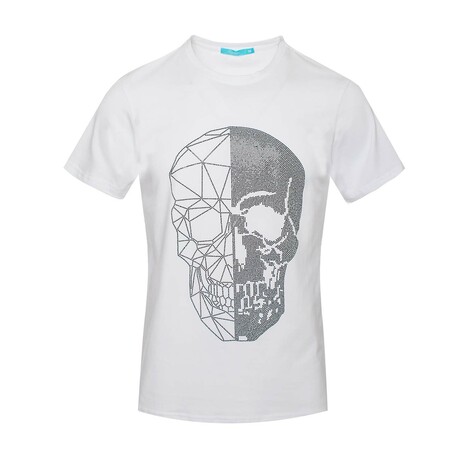 Black & White Skull Crystal T-Shirt // White (S)