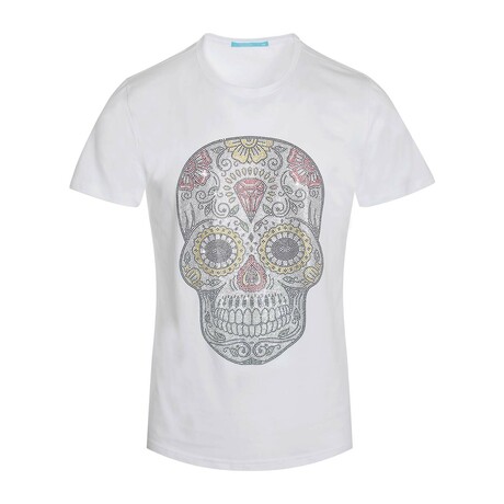 Multicolor Skull Crystal T-Shirt // White (S)