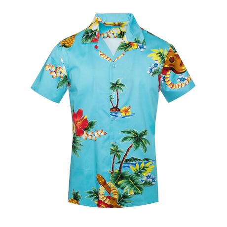 Tropical Short Sleeve Button-Up // Turquoise (S)
