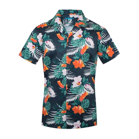 Tropical Short Sleeve Button-Up // Navy (S)