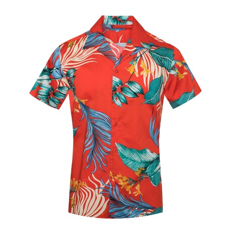 Tropical Short Sleeve Button-Up // Coral (S)