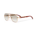 Men's // Brigade Aviator // 18KT Gold Swarovski Brown Wood + Mirrored Sunglasses