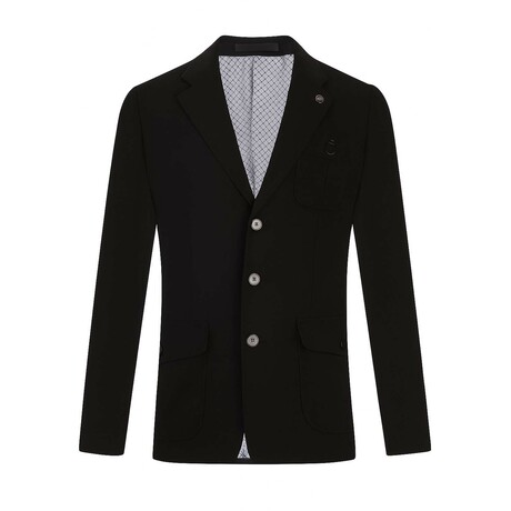 Textured Single-Breasted w/ Three-Button Blazer // Black (S)