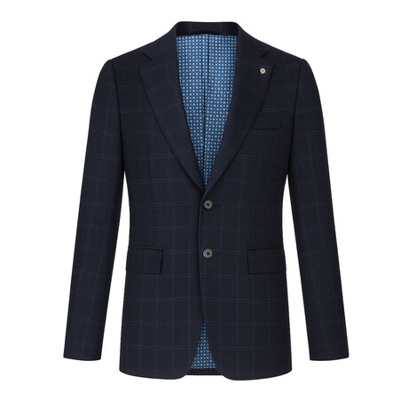 Windowpane Single-Breasted w/ Two-Button Blazer // Navy (S)