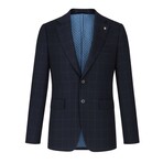 Windowpane Single-Breasted w/ Two-Button Blazer // Navy (3XL)