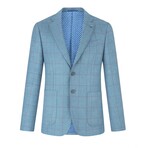 Windowpane Single-Breasted w/ Two-Button Blazer // Light Blue (XL)