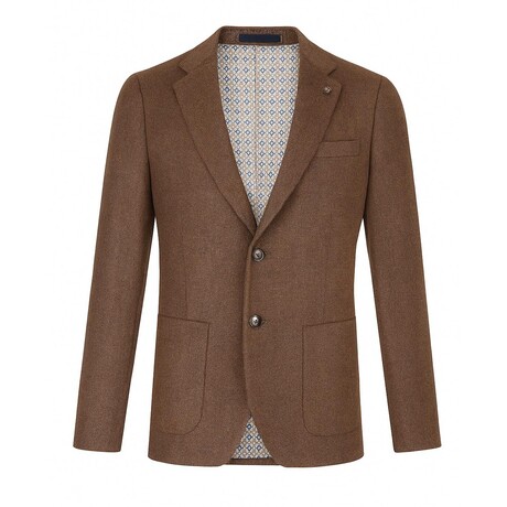 Textured Patch Pockets Single-Breasted w/ Two-Button Blazer // Coffee (S)