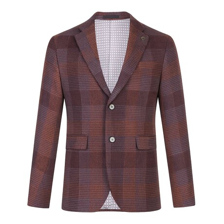 Houndstooth Plaid Single-Breasted w/ Two-Button Blazer // Burgundy (S)