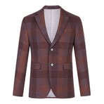 Houndstooth Plaid Single-Breasted w/ Two-Button Blazer // Burgundy (S)