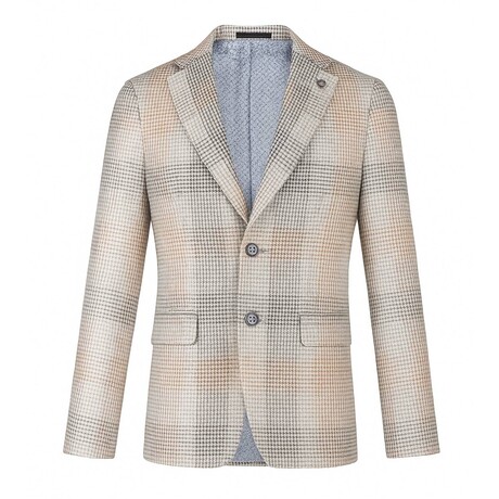 Houndstooth Plaid Single-Breasted w/ Two-Button Blazer // Light Brown (S)