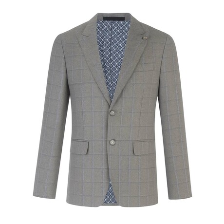 Windowpane Single-Breasted w/ Two-Button Blazer // Light Grey (S)