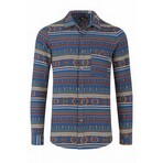 Tribal Printed Pattern Long Sleeve Button-Up Shirt // Blue (2XL)