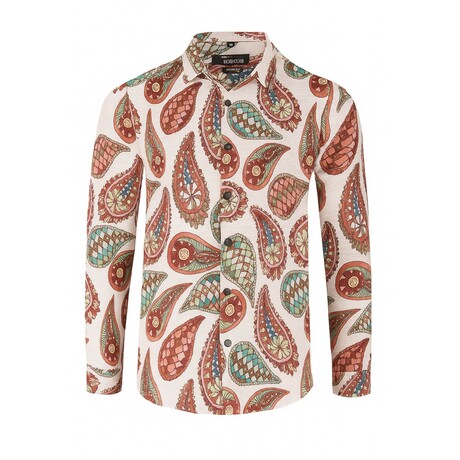 Paisley Printed Pattern Long Sleeve Button-Up Shirt // White (S)
