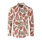 Paisley Printed Pattern Long Sleeve Button-Up Shirt // White (2XL)