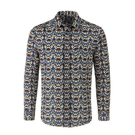 Printed Pattern Long Sleeve Button-Up Shirt // Multicolor (S)