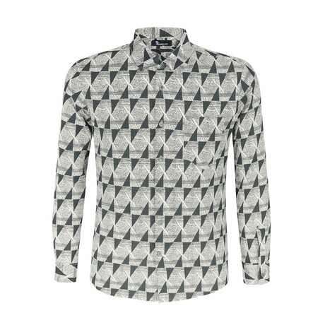 Printed Pattern Long Sleeve Button-Up Shirt // Grey (S)